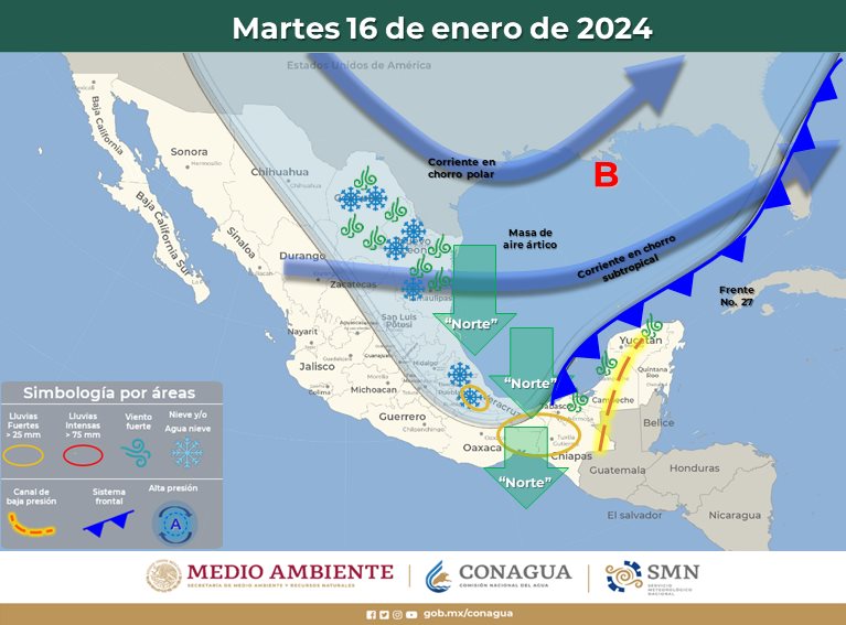 Se acerca el frente frío 28 con lluvias y heladas