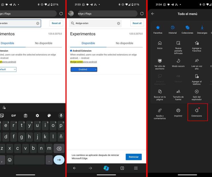 Edge para Android se prepara para las extensiones