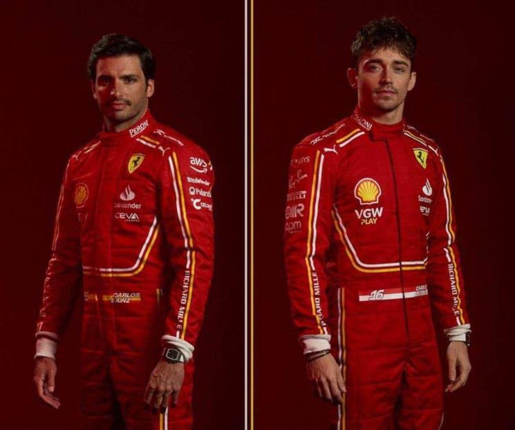 Presentan Leclerc y Sainz trajes de Ferrari para 2024