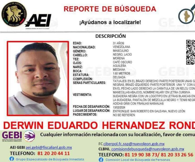 Desaparece venezolano en Galeana