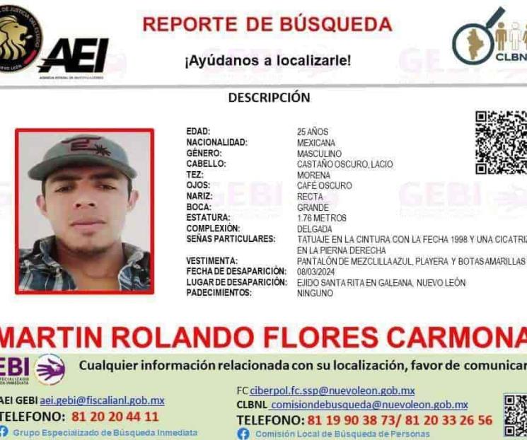 Desaparece joven en Galeana