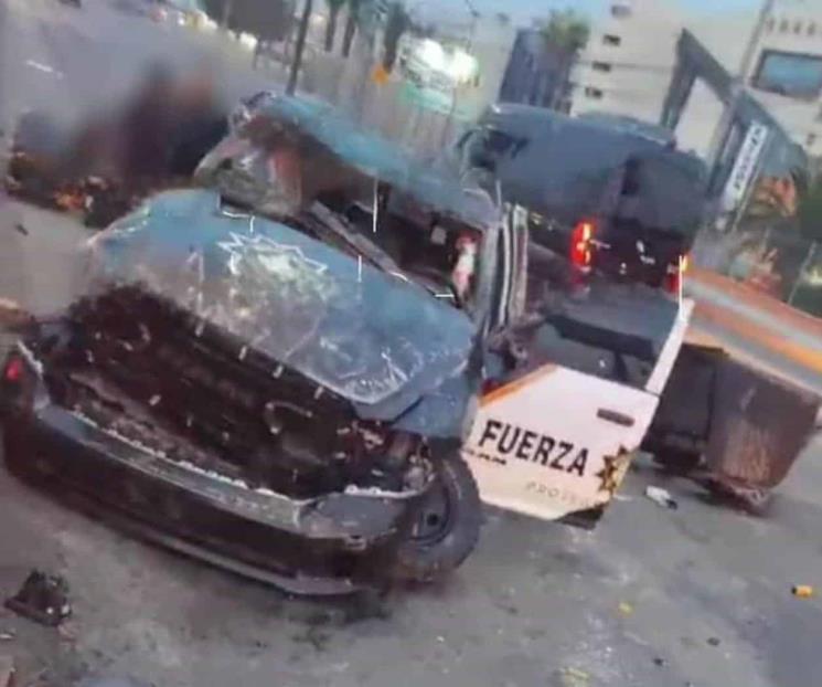 Vuelca unidad de Fuerza Civil en Escobedo, hay 5 elementos heridos