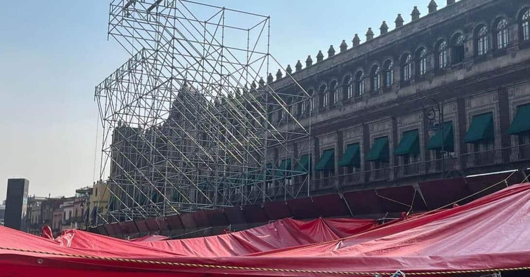 Pese a plantón de CNTE, ponen templete para cierre de campaña de CS