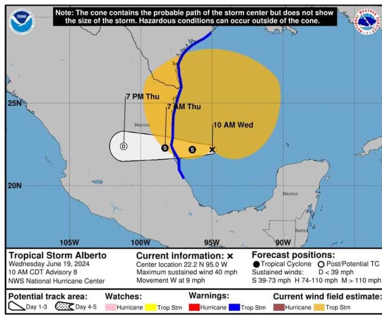 Toma forma tormenta tropical Alberto sobre el noreste de México