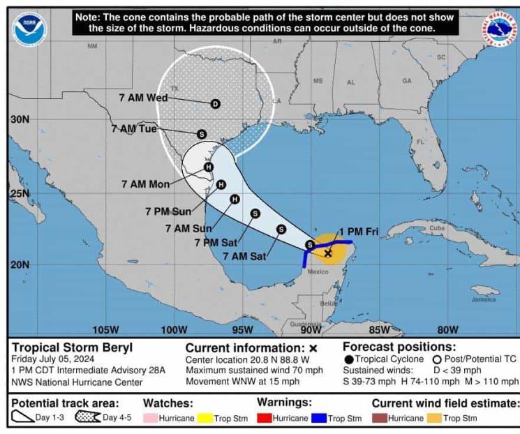 Baja NL su alerta al grado más bajo ante desvío de ‘Beryl’