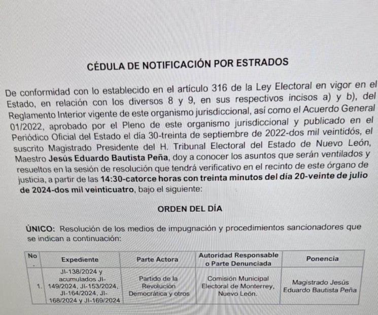 Resolverá TEE eleciones de Monterrey este sábado Resolverá TEE eleciones de Monterrey este sábado