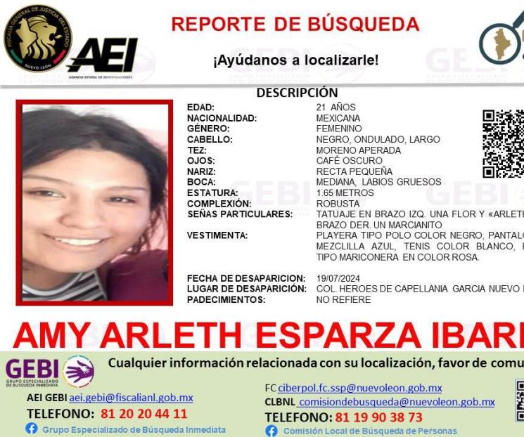 Desaparece joven obrera en García; Fiscalía lanza ficha de búsqueda