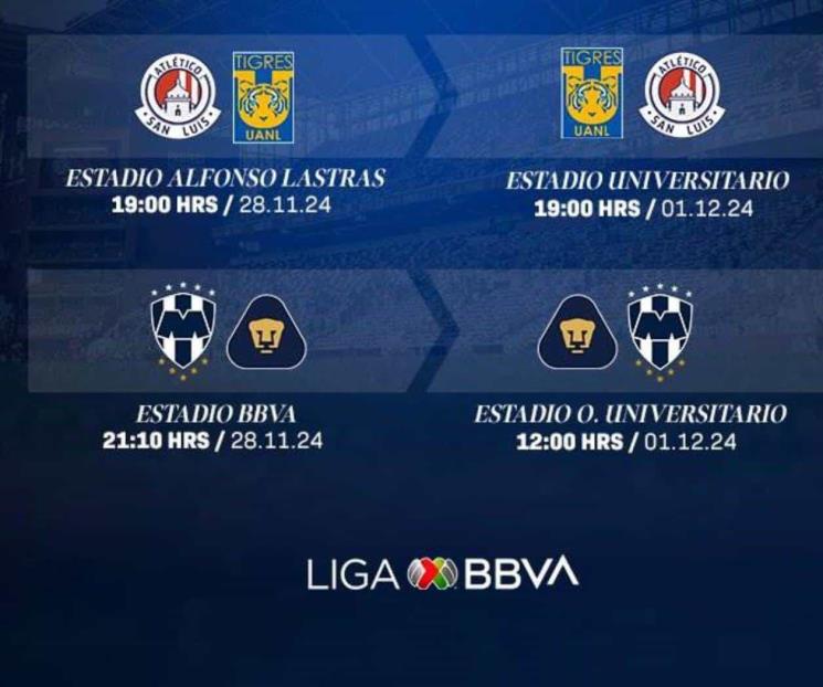 Conocen Tigres y Rayados horarios en liguilla de la Liga MX
