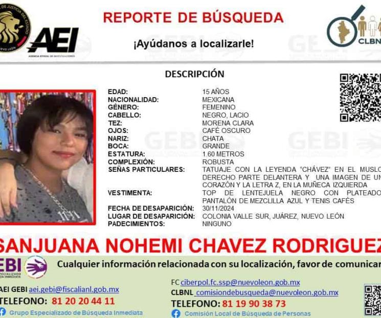 Reportan a otra jovencita desaparecida en Juárez