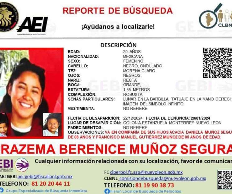 Desaparecen madre y sus dos hijos