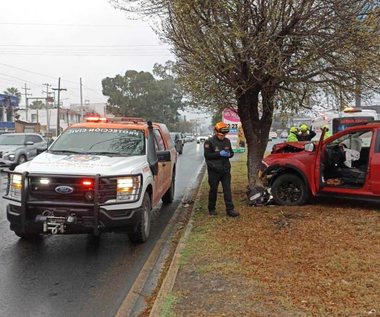 Se impacta vehículo contra árbol