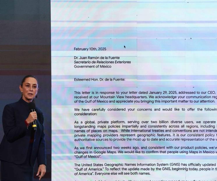 Sheinbaum muestra respuesta sobre nombre del Golfo de México