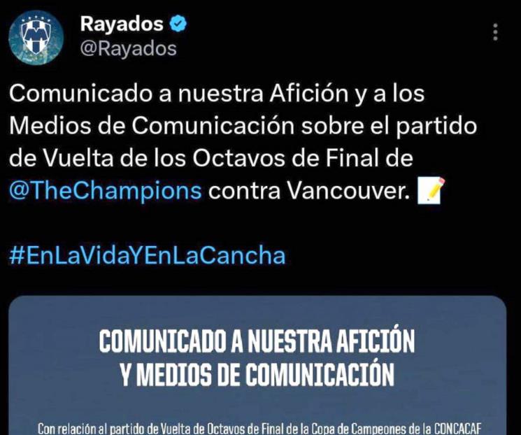 Oficializa Rayados jugar en Torreón la vuelta de octavos de la Conca