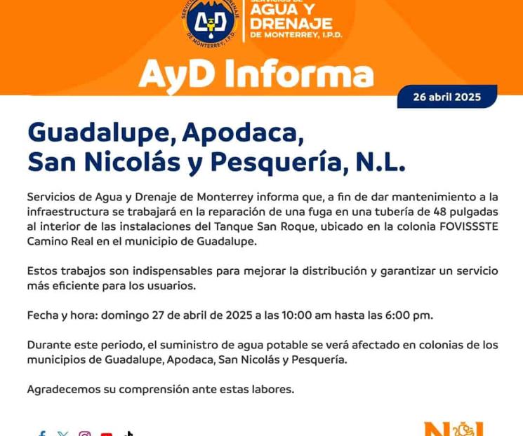 Anuncian corte de agua en cuatro municipios Anuncian corte de agua en cuatro municipios