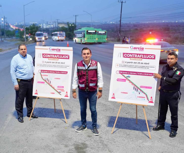 Implementan carriles de contraflujo en García Implementan carriles de contraflujo en García
