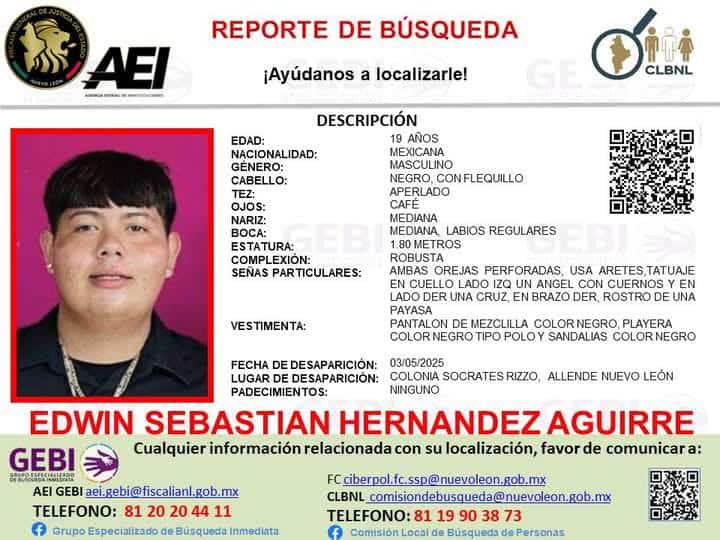 Elementos de la Fiscalía General de Justicia del Estado, implementaron un operativo, para buscar a un joven originario del municipio de Allende, Nuevo León.