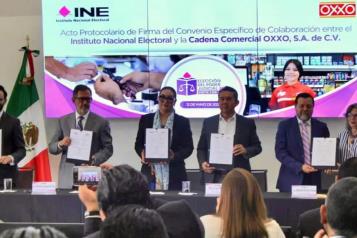 Firma INE convenio con Oxxo para colocar casillas