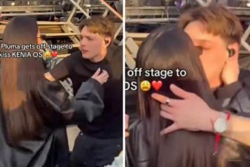 Peso Pluma y Kenia Os protagonizan beso romántico en concierto