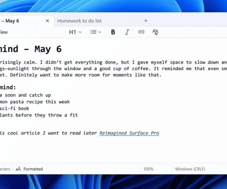 La nueva actualización del Bloc de notas hará que te olvides de Word