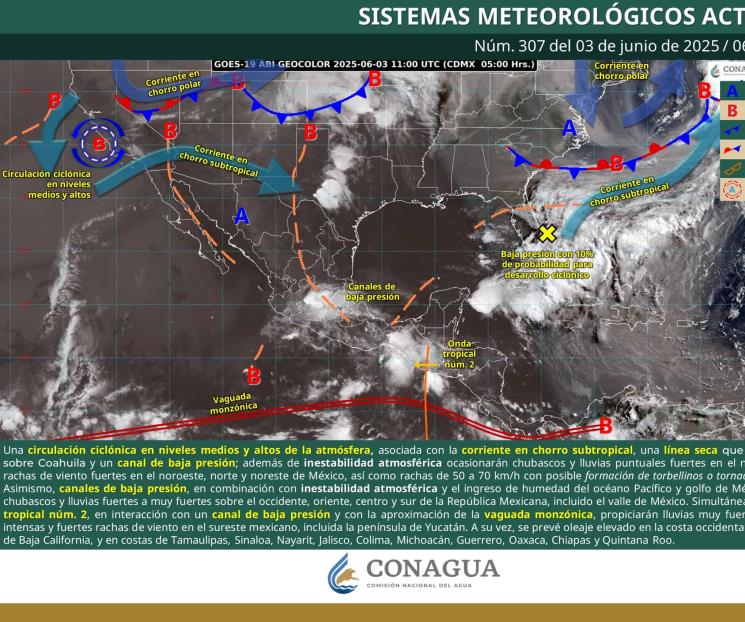 Onda tropical 2 intensifica lluvias y vientos