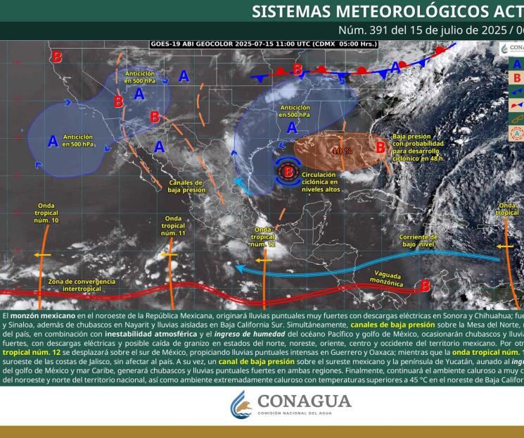Por ondas tropicales, se prevén lluvias fuertes para este martes