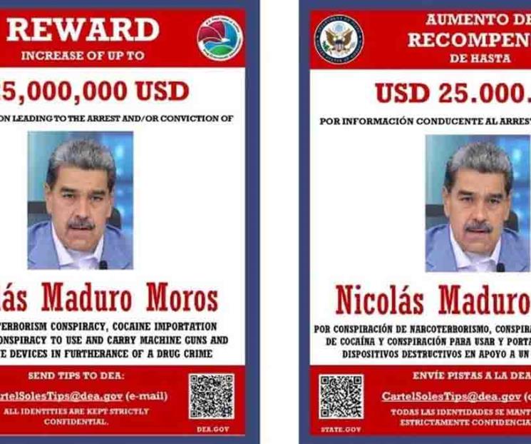 DEA publica c&aacute;rtel donde ofrece recompensa por captura de Maduro