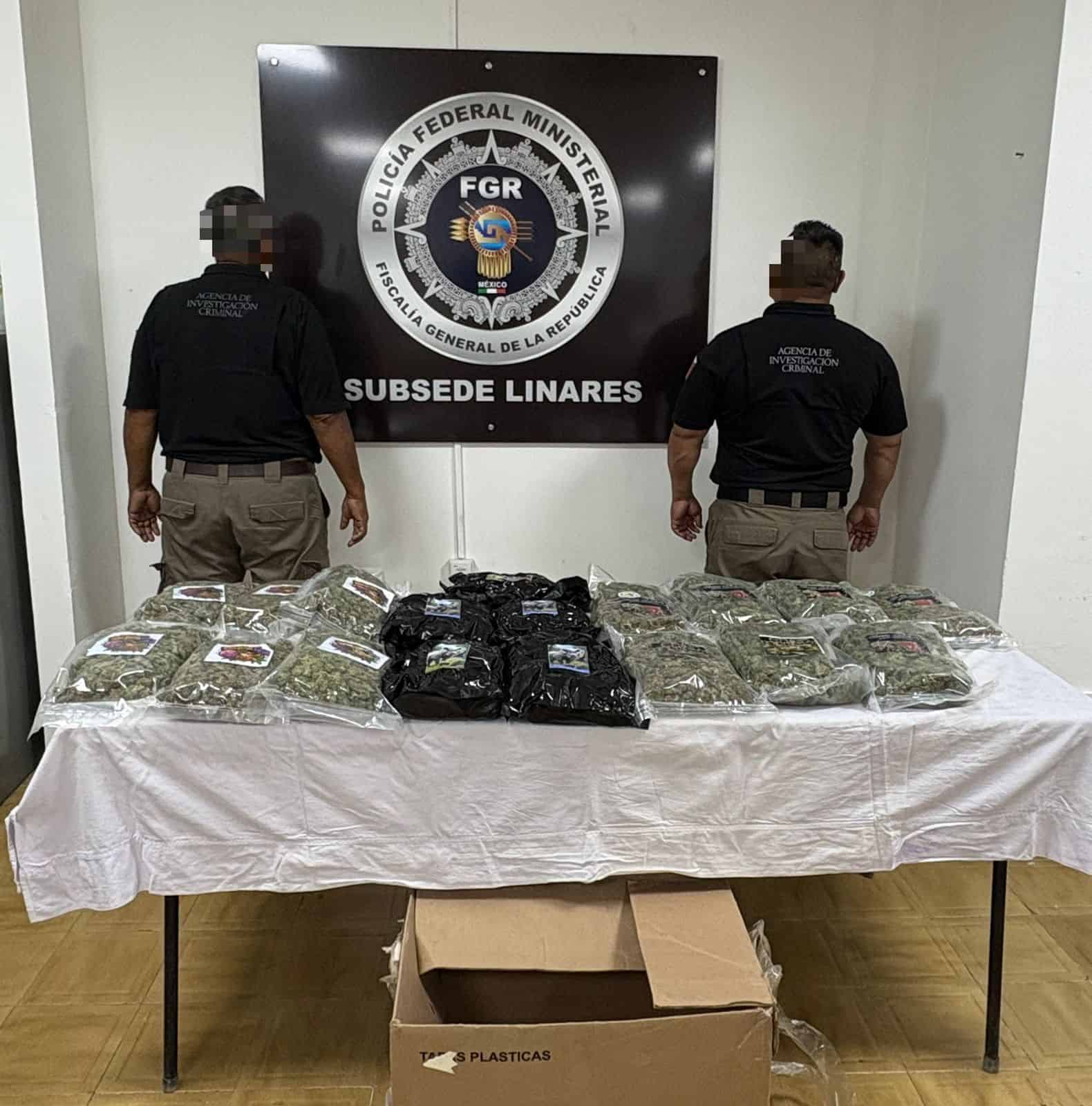 Con un cargamento de al menos 9 kilos de marihuana en 18 paquetes, dos hombres fueron detenidos por elementos de la