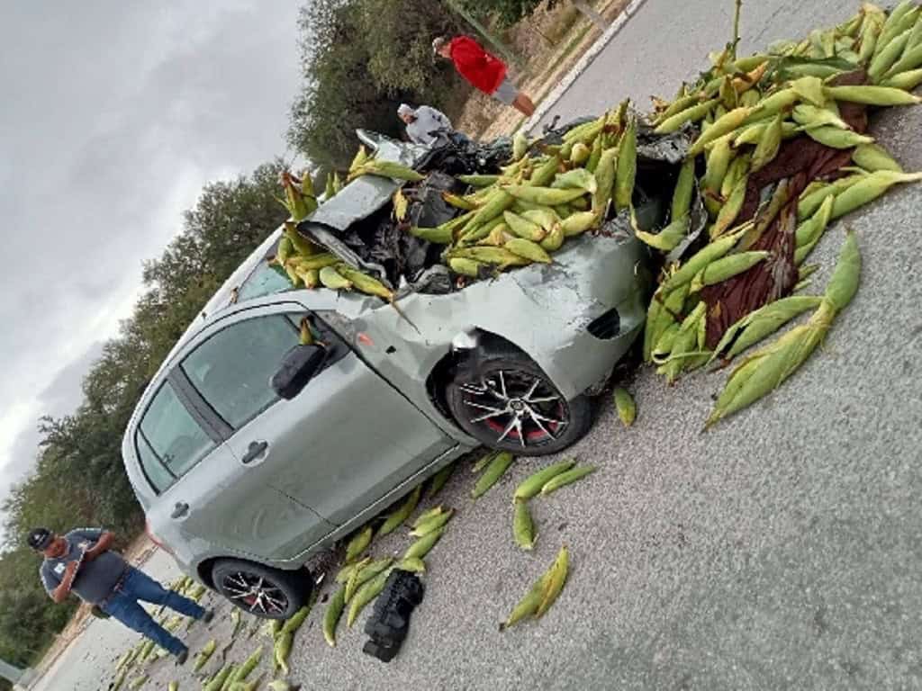 Un hombre terminó con lesiones de consideración, al estrellarse por alcance contra una camioneta que transportaba una tonelada de elotes en el municipio de Doctor Arroyo.