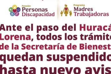 Por Lorena, Bienestar suspende actividades en BCS y Sonora