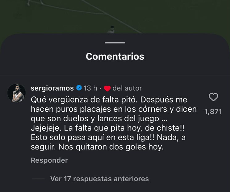 Se queja Sergio Ramos del arbitraje en la Liga MX