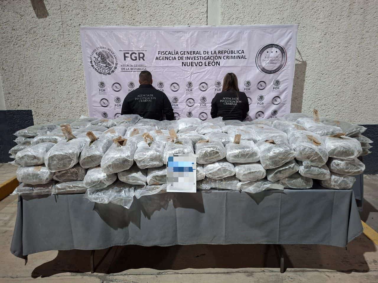 Un cargamento de 228 kilos de marihuana en 223 paquetes, fueron asegurados por la Fiscalía General de la República en el municipio de General Bravo, donde se detuvo a la persona que transportaba la droga en un vehículo.