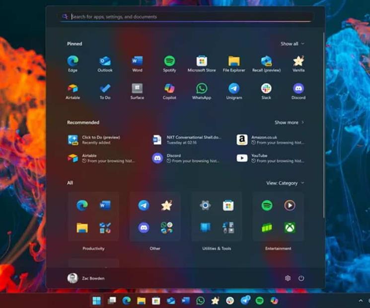 Microsoft despliega el nuevo menú de inicio para Windows 11