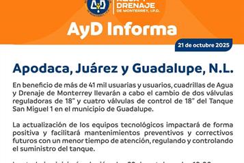 Cortará AyD servicio por 10 horas en Guadalupe, Juárez y Apodaca