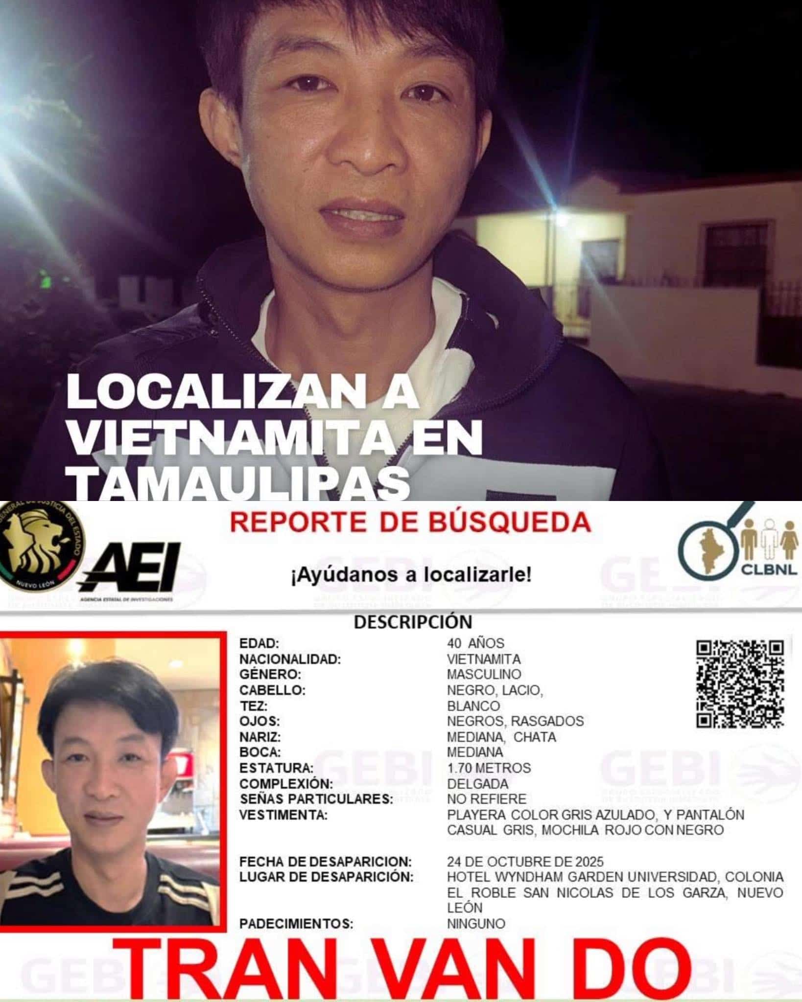 Luego de una intensa movilización de autoridades estatales y federales, se logró ubicar a un ciudadano Vietnamita, que estaba reportado como desaparecido en el municipio de San Nicolás.