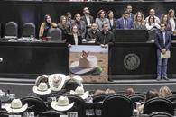 Protestan contra diputados de Morena en Pleno del Senado Protestan contra diputados de Morena en Pleno del Senado