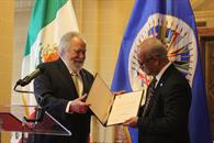 Presenta Encinas credenciales para representar a México Presenta Encinas credenciales para representar a México