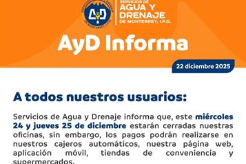 Permanecer&aacute;n cerradas oficinas de AyD el 24 y 25 de diciembre