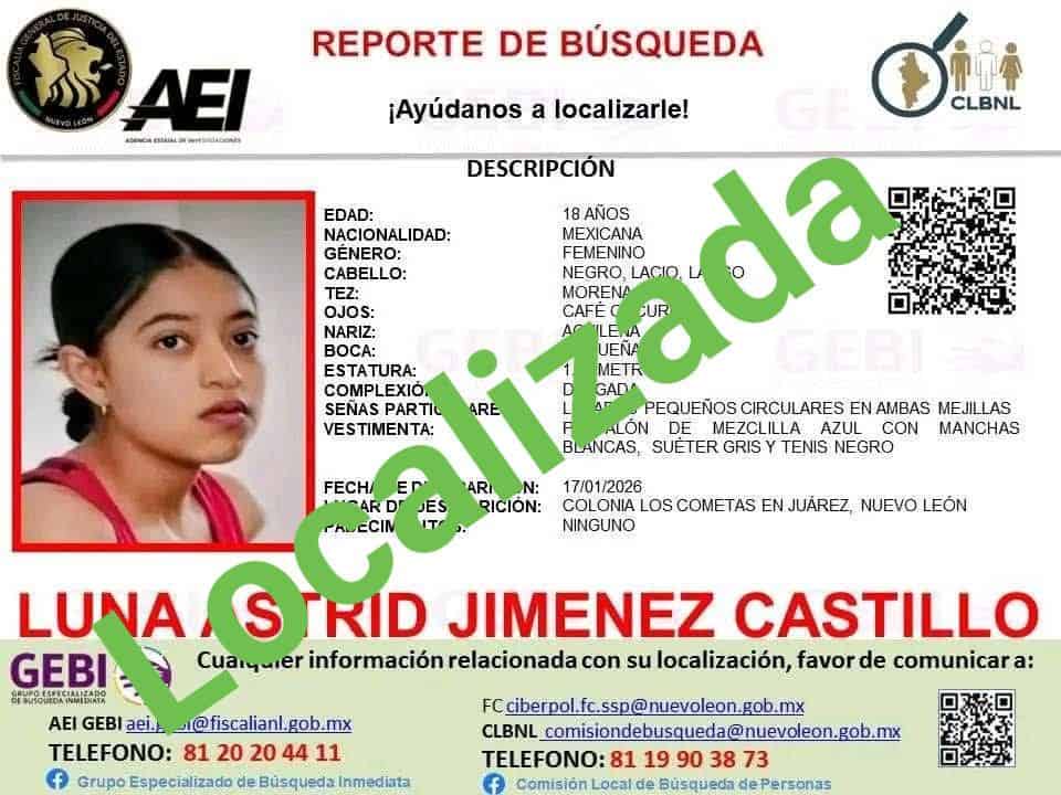 Despu&eacute;s de tres d&iacute;as de pesquisas, elementos de la polic&iacute;a preventiva de Ju&aacute;rez, lograron ubicar a una jovencita que contaba con reporte de extraviada, luego de salir de su domicilio a estudiar.