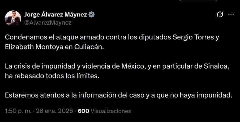 Condena MC ataque armado contra diputados