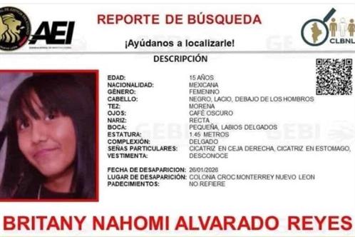 Hallan asesinada a joven de 15 a&ntilde;os desaparecida en Monterrey 