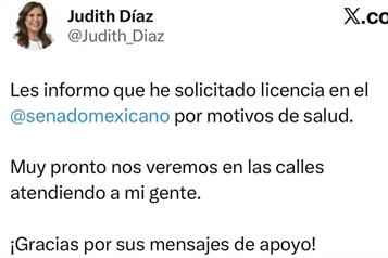 Pide licencia como senadora; argumenta temas de salud