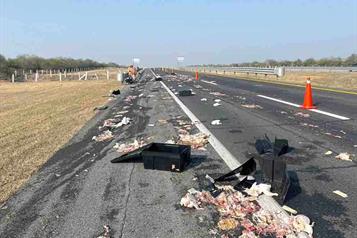 Riegan carne de pollo en la carretera