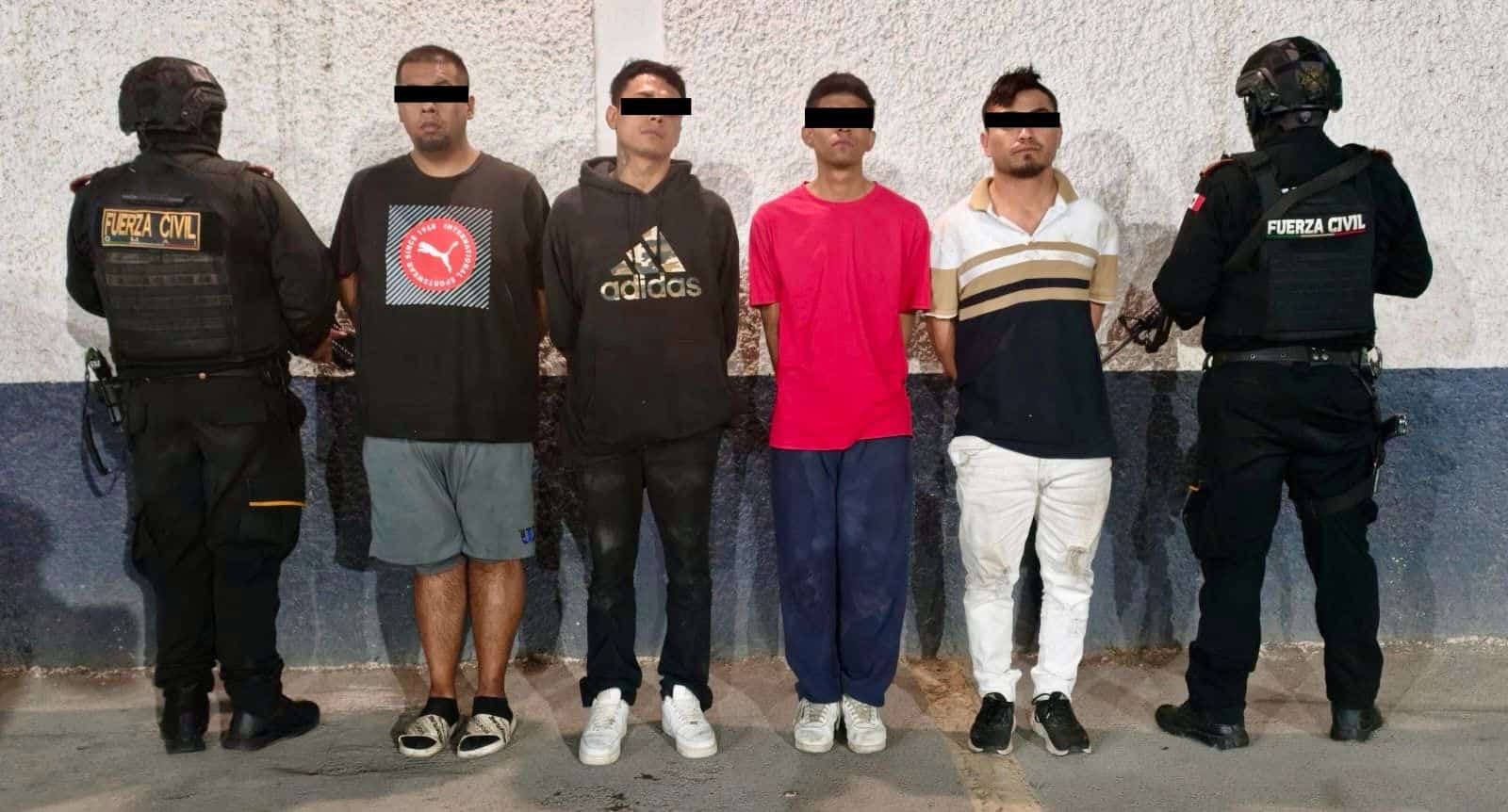 Cuatro hombres relacionados con un grupo criminal en el municipio de Guadalupe, fueron arrestados por elementos de Fuerza Civil.