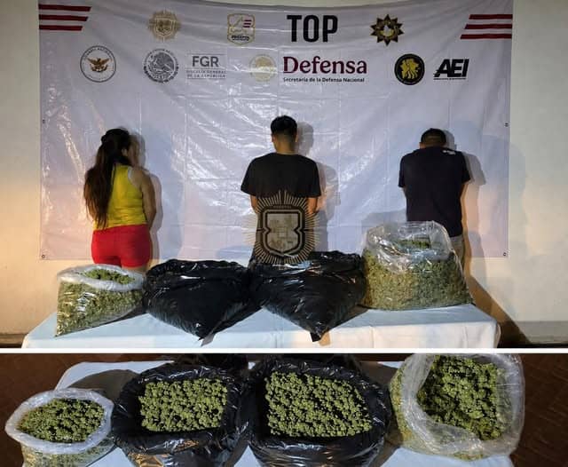 En posesi&oacute;n de aproximadamente 12 kilos de droga, tres personas fueron arrestadas por elementos de la Polic&iacute;a de la Proxpol de Escobedo, en la Colonia Nuevo Escobedo.