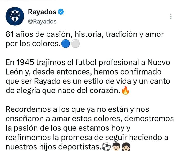 Trajimos el futbol a Nuevo Le&oacute;n: Festeja Rayados 81 aniversario