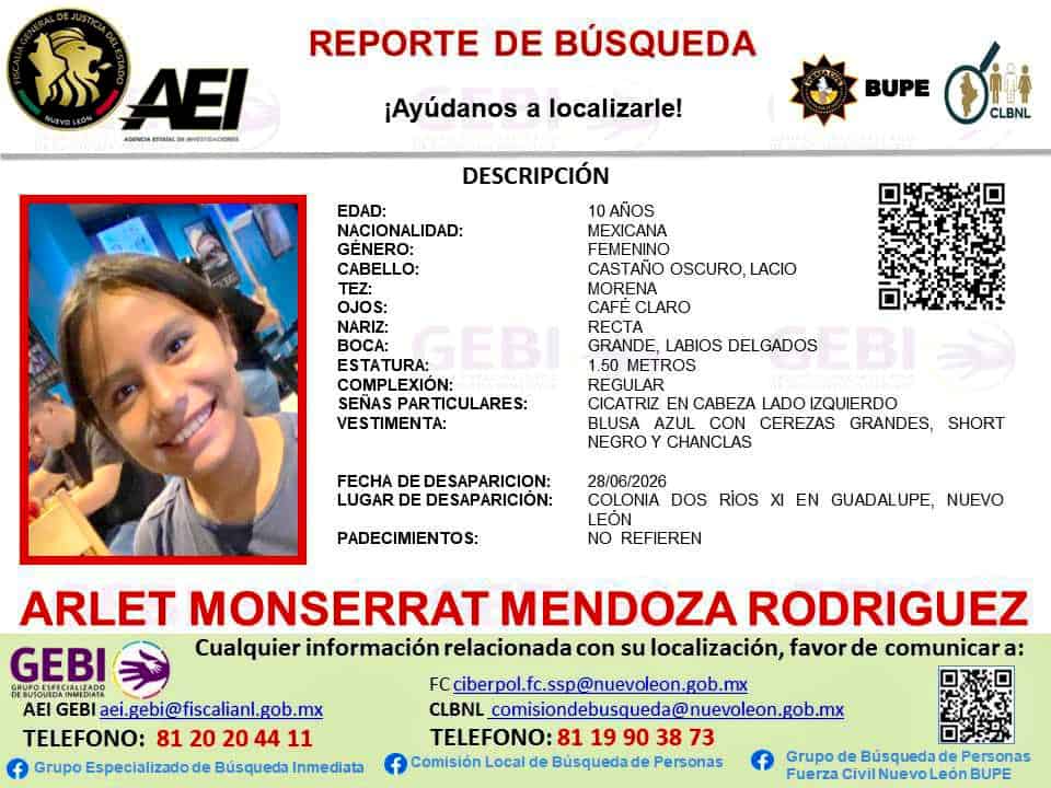 Elementos de la Divisi&oacute;n Especializada de B&uacute;squeda Inmediata (D.E.B.I.), perteneciente a la Unidad de Investigaci&oacute;n Criminal de la Polic&iacute;a de Guadalupe, localizaron sana y salva a una menor de 10 a&ntilde;os de edad que contaba con un reporte oficial de b&uacute;squeda.