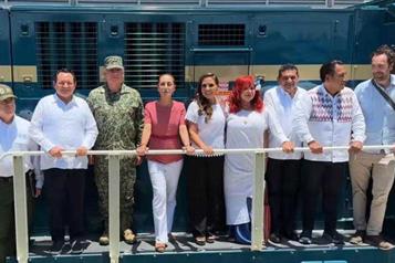 Supervisa Claudia Sheinbaum locomotoras del Tren Maya de carga